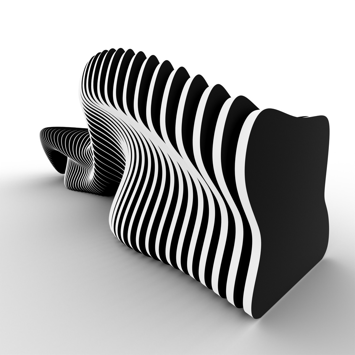 WAVES Bench V1 detail showing white edge-banding contrasting with black side panels