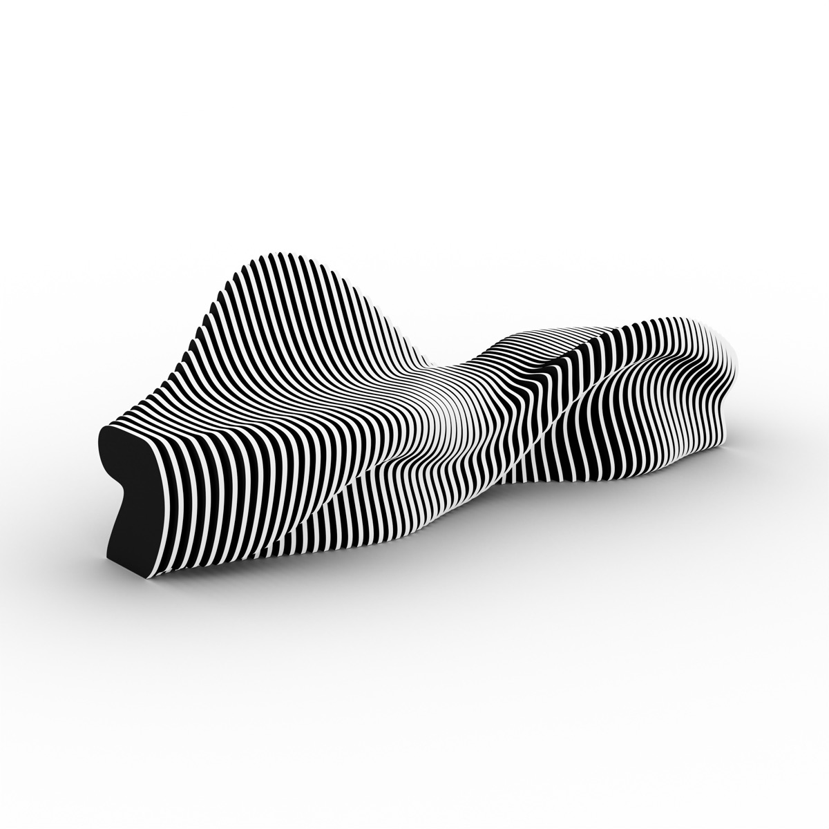 WAVES Bench V1 from above, showing the full wave pattern across the seating surface